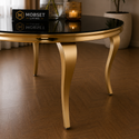 Ronde Eettafel Zwart Goud 130 cm – Luxe Design met Gouden Onderstel