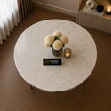 Travertin Eettafel Verona – Rond 130 cm – Wit met Zilveren Poten