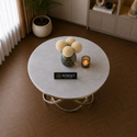 Ronde Travertin Eettafel Wit met Gouden Design Onderstel 130 cm Aurelia