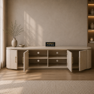 Tv-meubel Japandi travertin - Beige 200cm