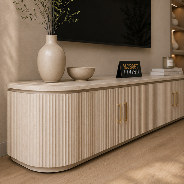 Tv-meubel Japandi travertin - Beige 200cm