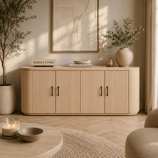 Japandi dressoir – Travertin blad met 4 deuren - Beige