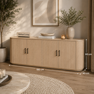 Japandi dressoir – Travertin blad met 4 deuren - Beige