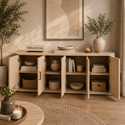 Japandi dressoir – Travertin blad met 4 deuren - Beige