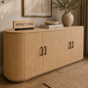 Japandi dressoir – Travertin blad met 4 deuren - Beige