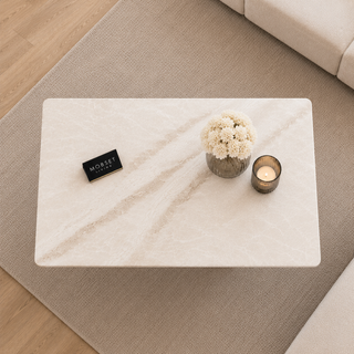 Salontafel Goud Travertin Langwerpig Met Witte tafelblad Elena