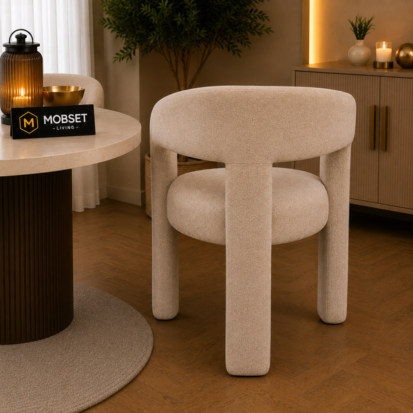 Luxe Japandi Eetkamerstoel Volledig Gestoffeerd Crème - Yaran