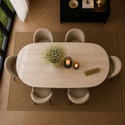 Eettafel Ovaal Beige Travertin met x poten zilver 180cm