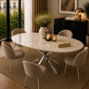 Eettafel Ovaal Beige Travertin met x poten zilver 180cm