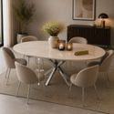 Eettafel Ovaal Beige Travertin met x poten zilver 180cm