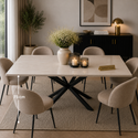 Eettafel Travertin Crème – Stijlvolle Zwarte Poten 180cm