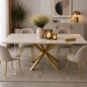 Eettafel Langwerpig – Crème Blad met Gouden Poot 180cm