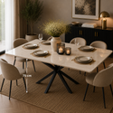 Eettafel Travertin Crème – Stijlvolle Zwarte Poten 180cm