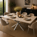 Eettafel Travertin Crème Zilveren Onderstel 180cm - Rosa
