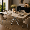 Eettafel Travertin Crème Zilveren Onderstel 180cm - Rosa