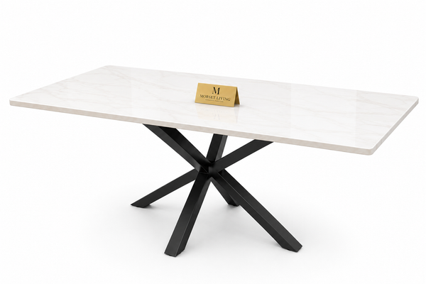 Eettafel Travertin Crème – Stijlvolle Zwarte Poten 180cm
