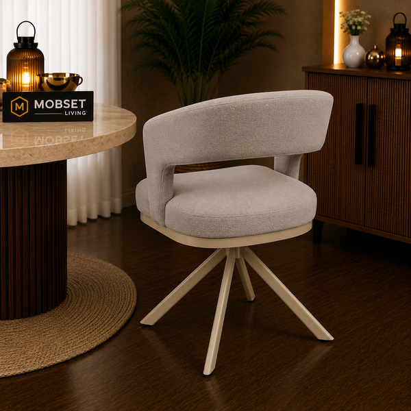 Japandi Eetkamerstoel Creme Draaibaar poten Beige  Eveline