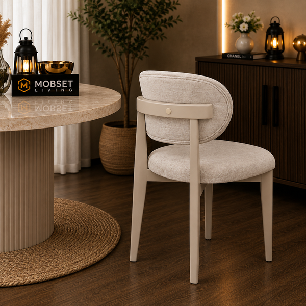 Japandi Eetkamerstoel Beige Met Taupe kleurige poten - Larina