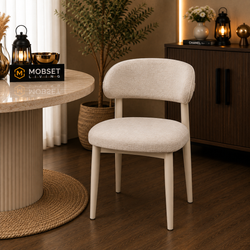Japandi Eetkamerstoel Beige Met Taupe kleurige poten - Larina