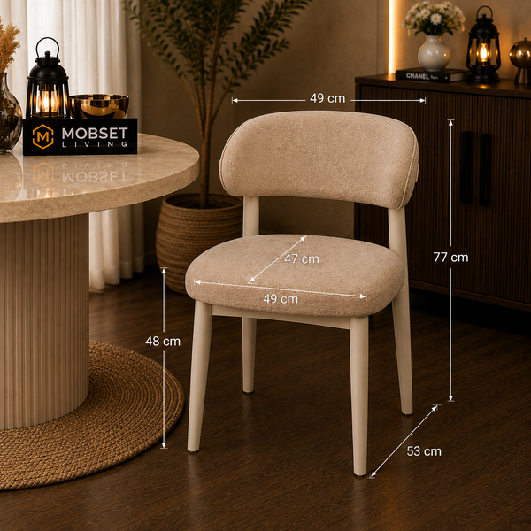 Japandi Eetkamerstoel Beige Met Taupe kleurige poten - Larina