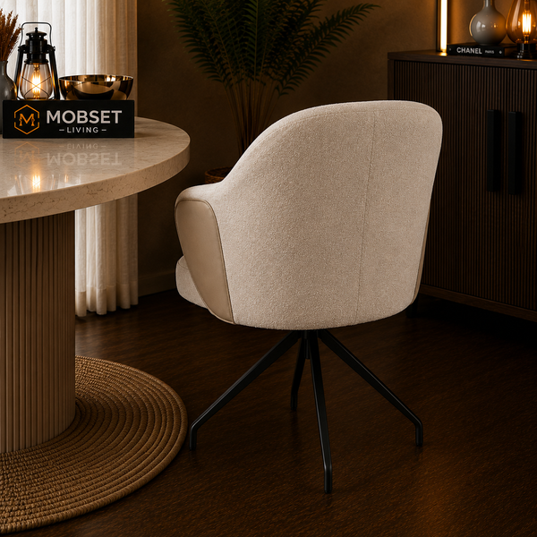 Eetkamerstoel Beige Draaibaar Poten Zwart- Milano