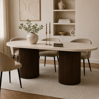Eettafel Japandi travertin 2 potig bruin Ovaal 180cm - Kimberly