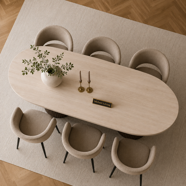 Eettafel Japandi travertin 2 potig bruin Ovaal 180cm - Kimberly