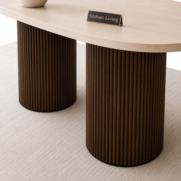 Eettafel Japandi travertin 2 potig bruin Ovaal 180cm - Kimberly