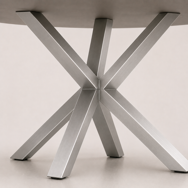 Eettafel Ovaal Beige Travertin met x poten zilver 180cm