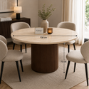 Eettafel Japandi travertin rond bruin 130 cm - Kimberly