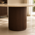 Eettafel Japandi travertin rond bruin 130 cm - Kimberly