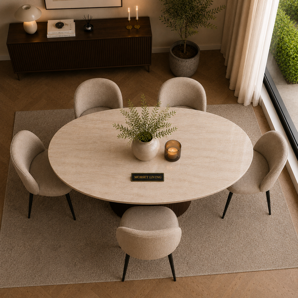 Eettafel Japandi travertin Ovaal bruin 180cm - Kimberly