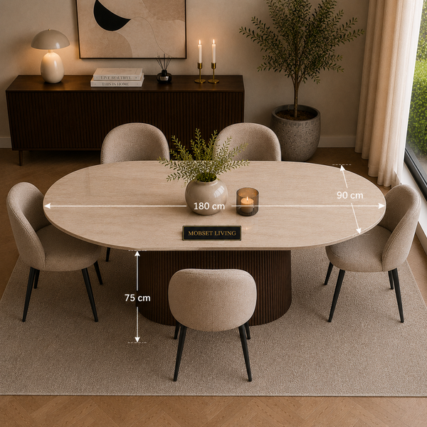 Eettafel Japandi travertin Ovaal bruin 180cm - Kimberly