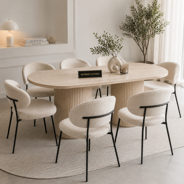 Eettafel Japandi travertin 2 potig ovaal 180cm - Kimberly