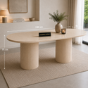 Eettafel Japandi travertin 2 potig ovaal 180cm - Kimberly