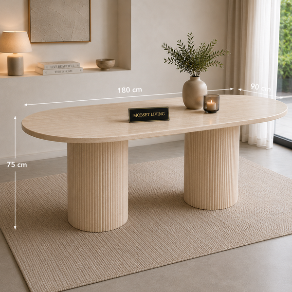 Eettafel Japandi travertin 2 potig ovaal 180cm - Kimberly