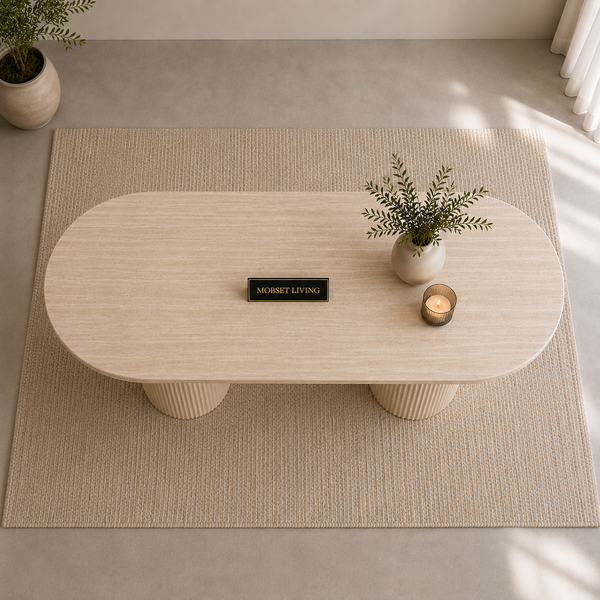 Eettafel Japandi travertin 2 potig ovaal 180cm - Kimberly