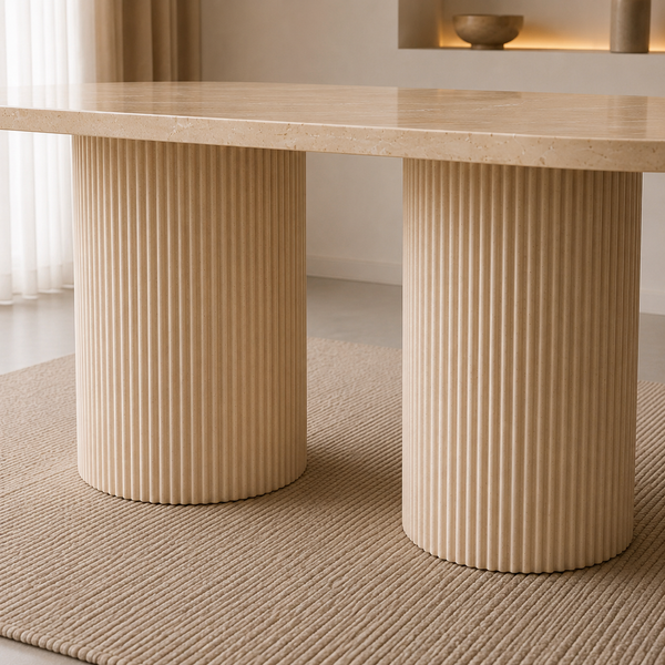 Eettafel Japandi travertin 2 potig ovaal 180cm - Kimberly