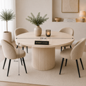 Eettafel Japandi travertin rond 130 cm - Kimberly
