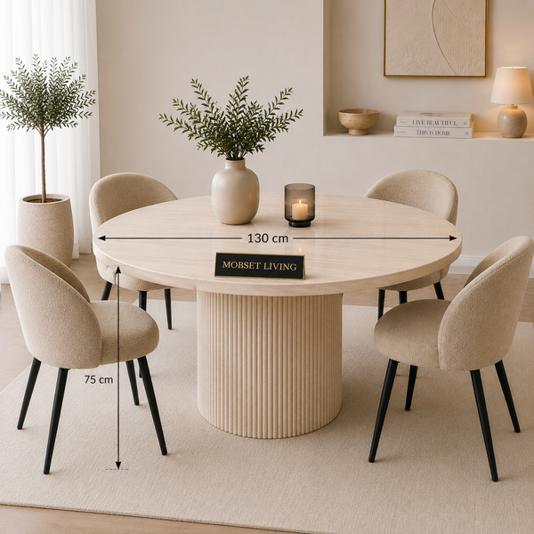 Eettafel Japandi travertin rond 130 cm - Kimberly