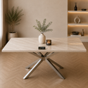 Eettafel Travertin Crème Zilveren Onderstel 180cm - Rosa