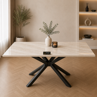 Eettafel Travertin Crème – Stijlvolle Zwarte Poten 180cm