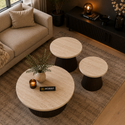 Salontafels Japandi travertin rond bruin 3 stuks - Kimberly