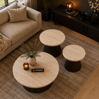 Salontafels Japandi travertin rond bruin 3 stuks - Kimberly