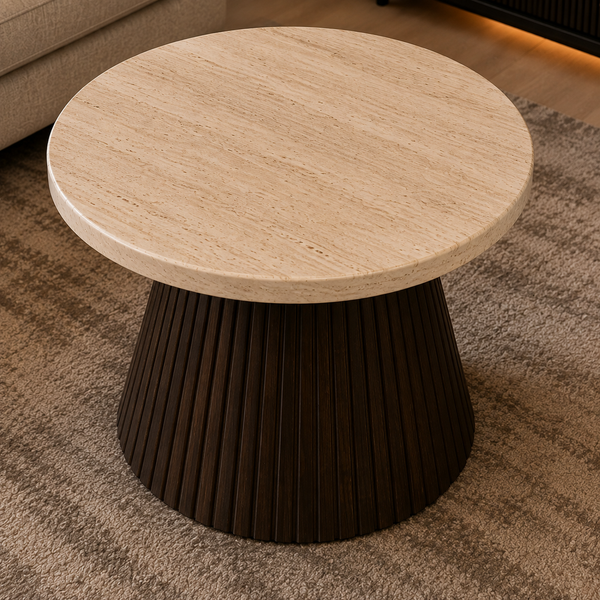 Salontafels Japandi travertin rond bruin 3 stuks - Kimberly
