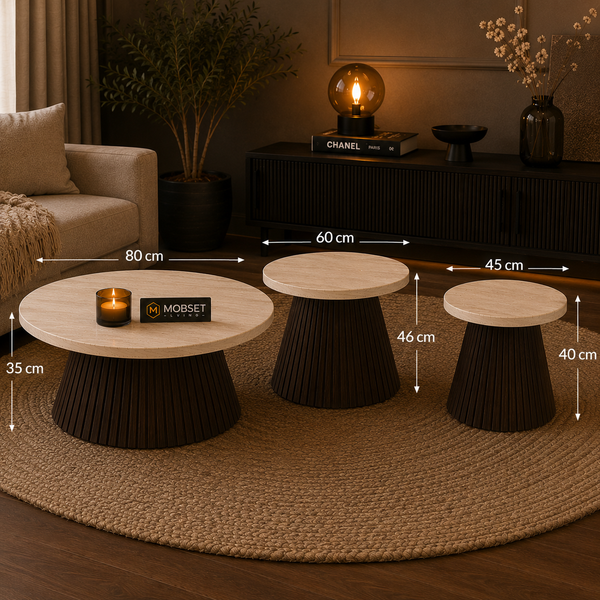 Salontafels Japandi travertin rond bruin 3 stuks - Kimberly