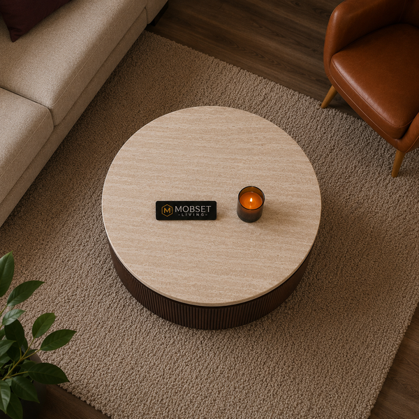 Salontafels Japandi travertin rond bruin 100cm - Kimberly