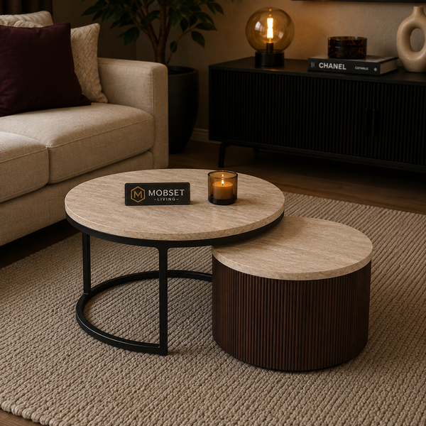 Salontafels Bruin Travertin Set Van 2 Stuks