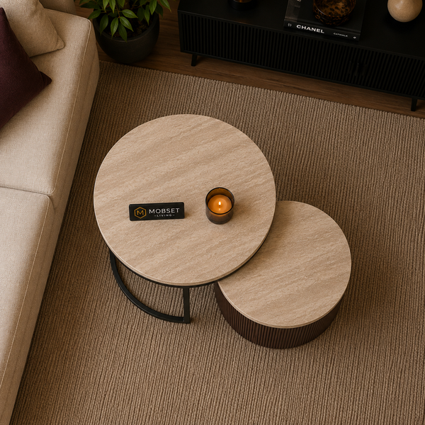 Salontafels Bruin Travertin Set Van 2 Stuks
