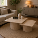 Japandi salontafel set – 2-delig, rechthoekig travertin beige